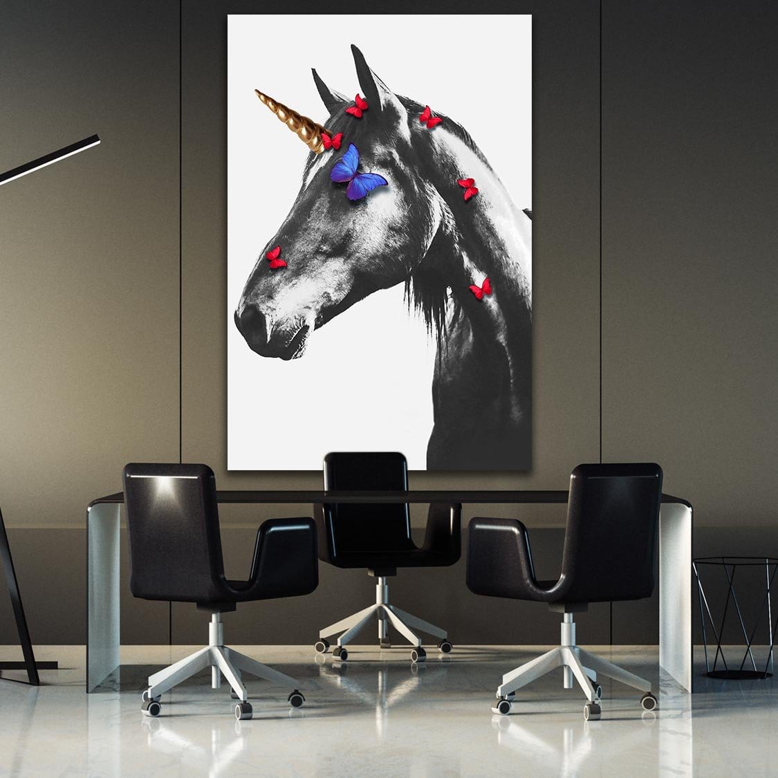 Unicorn Butterflies Wall Art | Inspirational Wall Art Motivational Wall Art Quotes Office Art | Impaktiv Exclusive Canvas Art Portrait