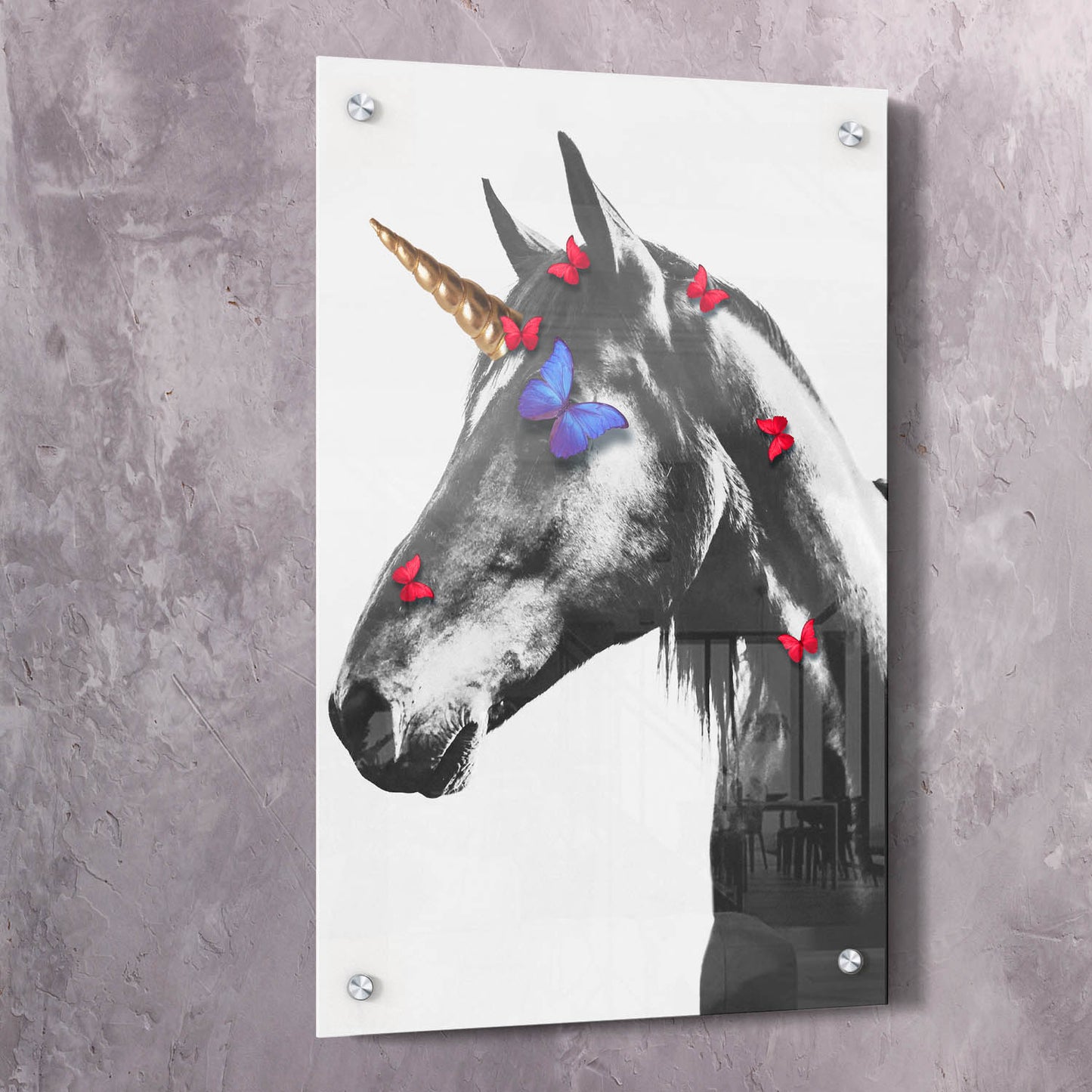 Unicorn Butterflies Wall Art | Inspirational Wall Art Motivational Wall Art Quotes Office Art | Impaktiv Exclusive Canvas Art Portrait