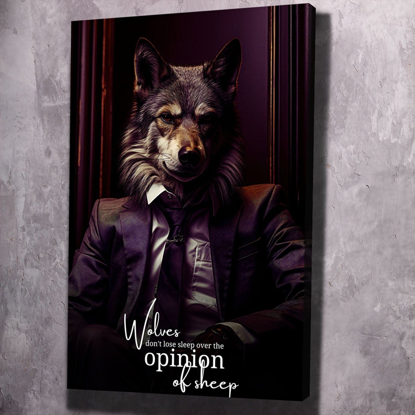 Wolves don't lose sleep over the opinion of sheep Wall Art | Inspirational Wall Art Motivational Wall Art Quotes Office Art | Impaktiv Exclusive Canvas Art Portrait