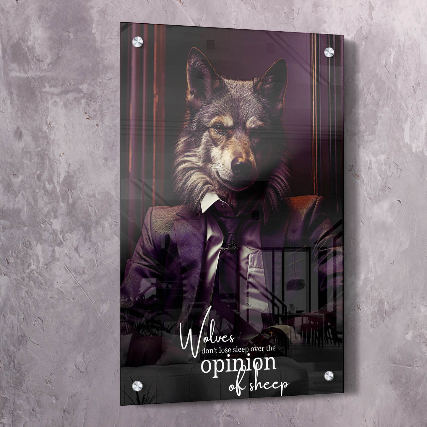 Wolves don't lose sleep over the opinion of sheep Wall Art | Inspirational Wall Art Motivational Wall Art Quotes Office Art | Impaktiv Exclusive Canvas Art Portrait