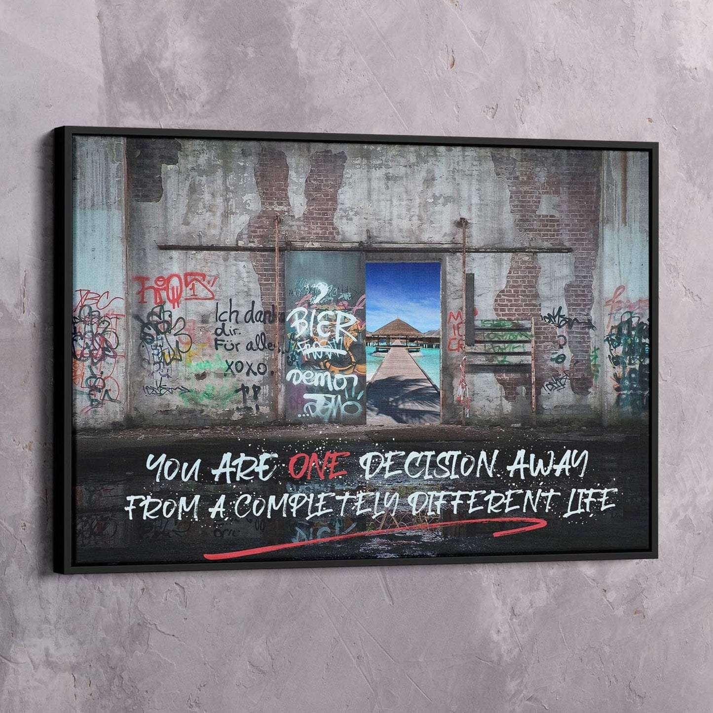 You Are One Decision Away Wall Art | Inspirational Wall Art Motivational Wall Art Quotes Office Art | Impaktiv Exclusive Canvas Art Landscape