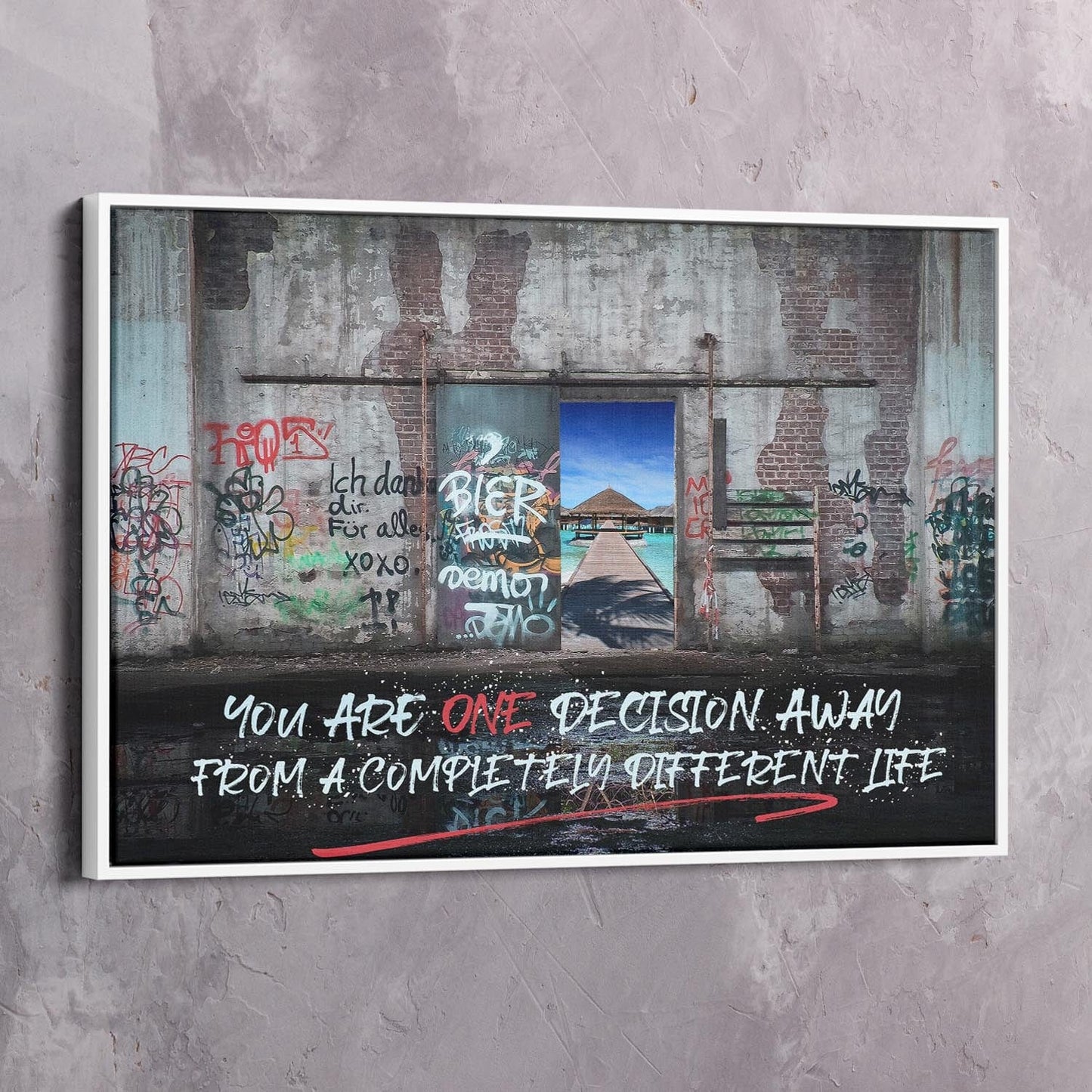 You Are One Decision Away Wall Art | Inspirational Wall Art Motivational Wall Art Quotes Office Art | Impaktiv Exclusive Canvas Art Landscape