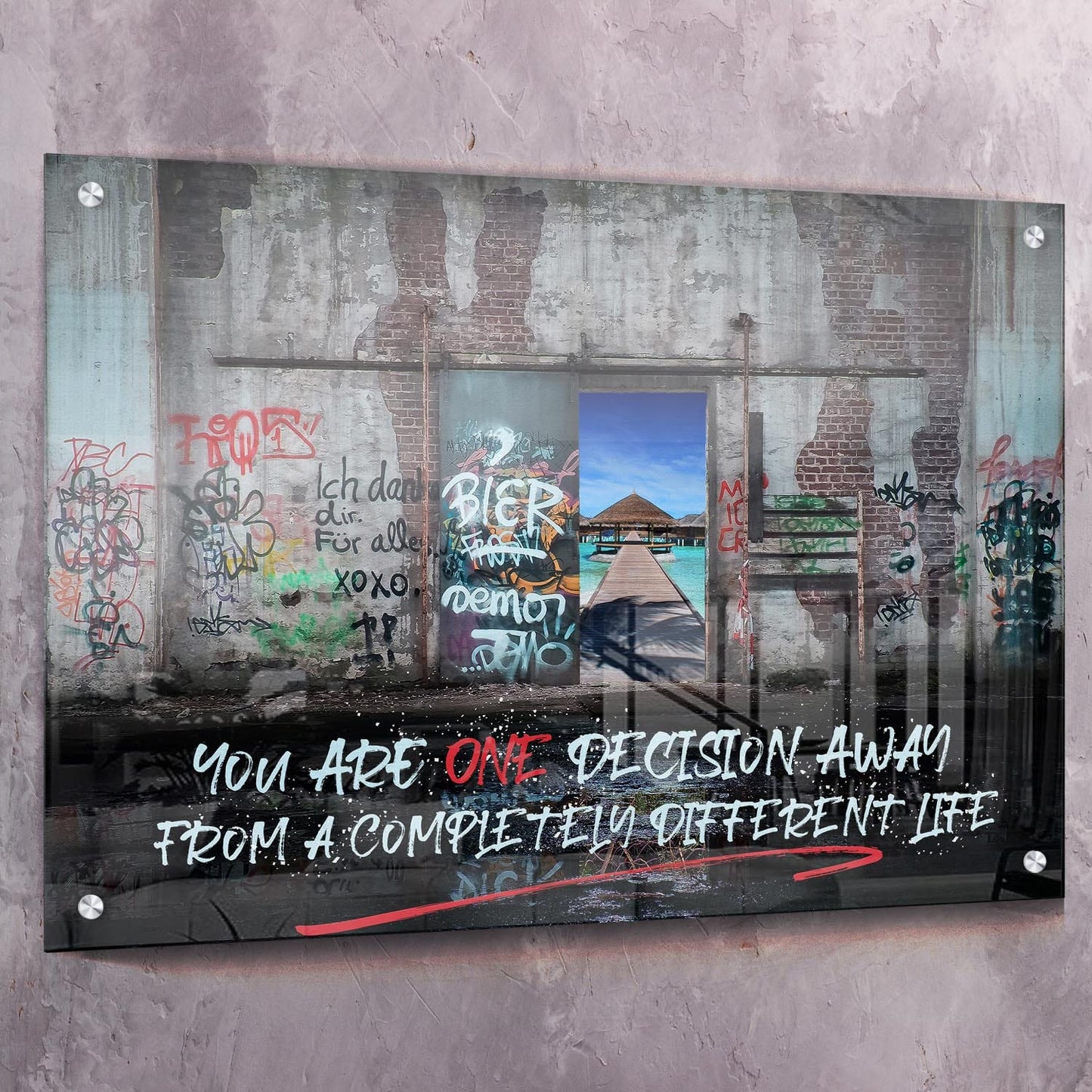 You Are One Decision Away Wall Art | Inspirational Wall Art Motivational Wall Art Quotes Office Art | Impaktiv Exclusive Canvas Art Landscape