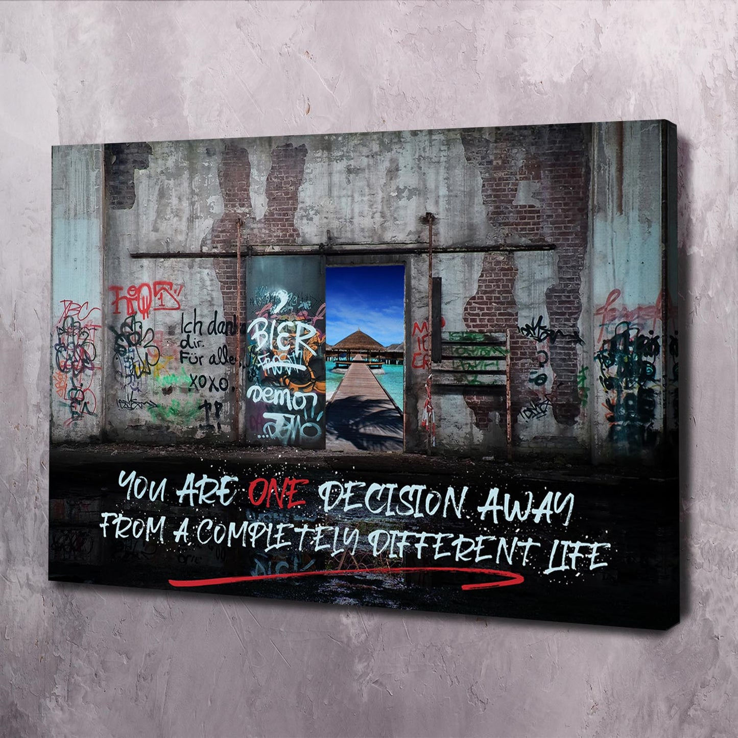 You Are One Decision Away Wall Art | Inspirational Wall Art Motivational Wall Art Quotes Office Art | Impaktiv Exclusive Canvas Art Landscape