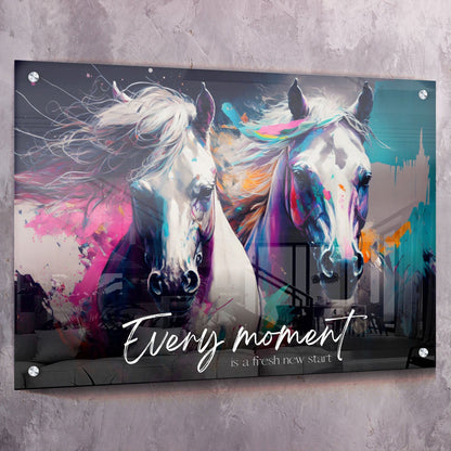 Abstract Horses Painting - Every moment is a fresh new start quote Wall Art | Inspirational Wall Art Motivational Wall Art Quotes Office Art | Impaktiv Exclusive Canvas Art Landscape