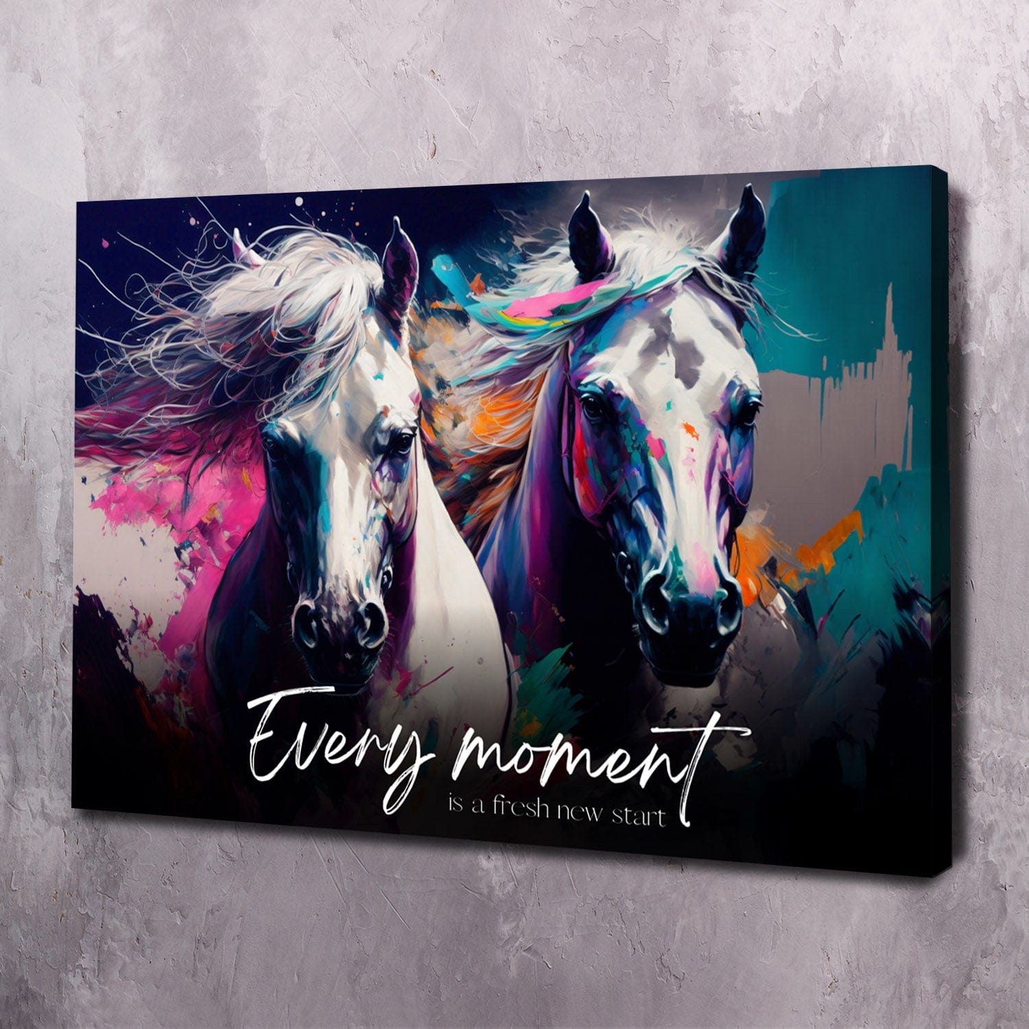 Abstract Horses Painting - Every moment is a fresh new start quote Wall Art | Inspirational Wall Art Motivational Wall Art Quotes Office Art | Impaktiv Exclusive Canvas Art Landscape