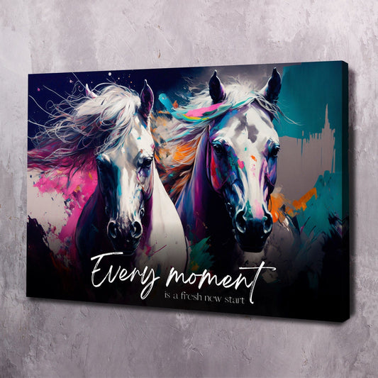 Abstract Horses Painting - Every moment is a fresh new start quote Wall Art | Inspirational Wall Art Motivational Wall Art Quotes Office Art | Impaktiv Exclusive Canvas Art Landscape