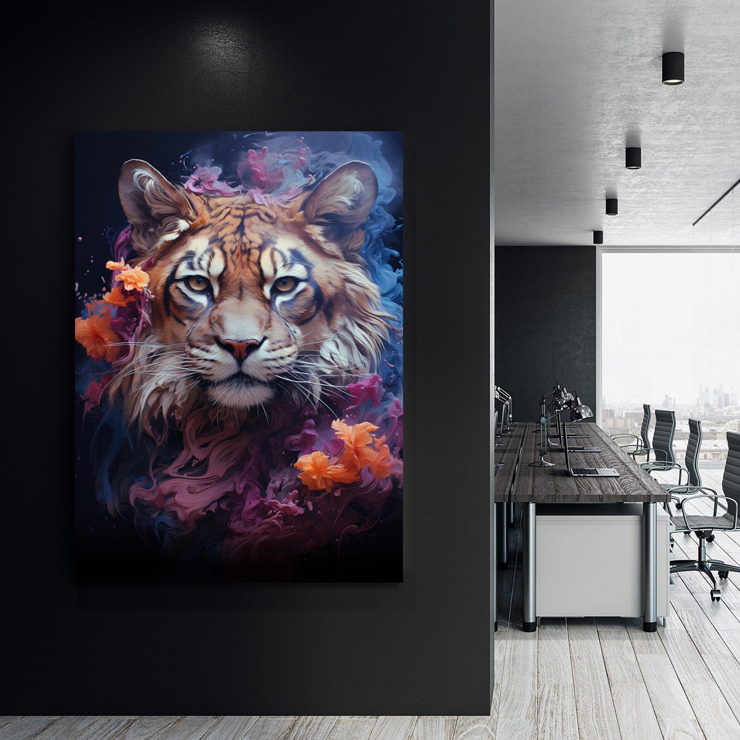 Abstract Tiger - What you think & say becomes what you experience Quote Wall Art | Inspirational Wall Art Motivational Wall Art Quotes Office Art | Impaktiv Exclusive Canvas Art Portrait