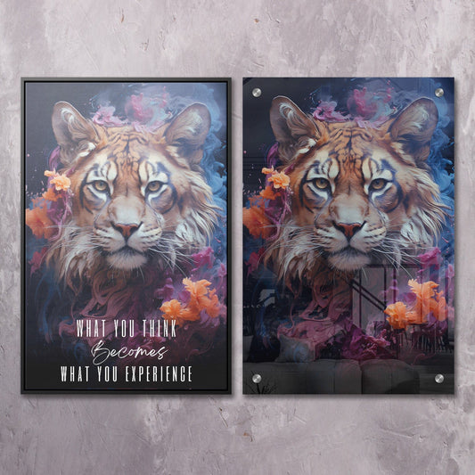 Abstract Tiger - What you think & say becomes what you experience Quote Wall Art | Inspirational Wall Art Motivational Wall Art Quotes Office Art | Impaktiv Exclusive Canvas Art Portrait