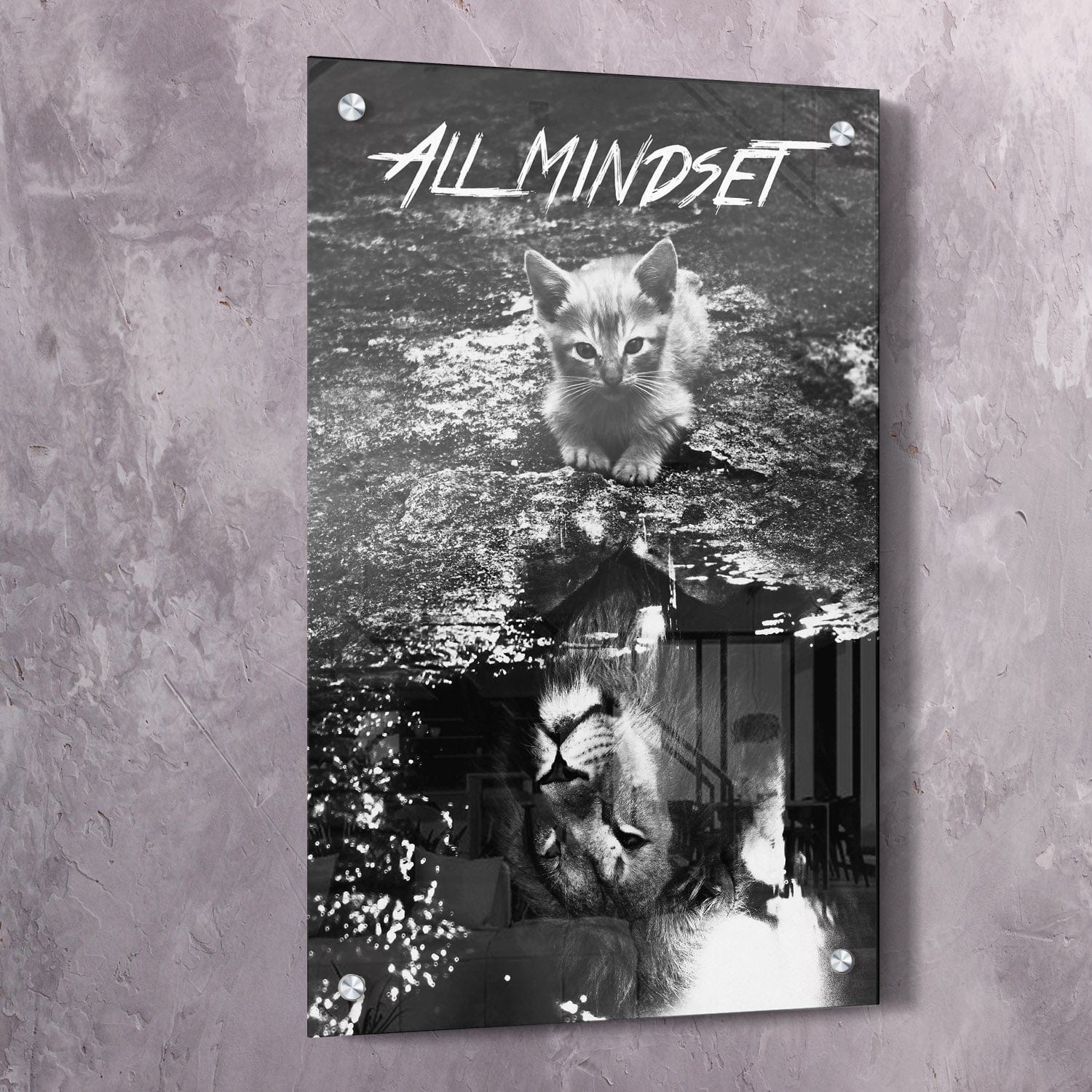 All Mindset Kitten Reflection Wall Art | Inspirational Wall Art Motivational Wall Art Quotes Office Art | Impaktiv Exclusive Canvas Art Portrait