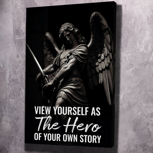 Archangel Statue - Hero of Your Own Story Quote Wall Art | Inspirational Wall Art Motivational Wall Art Quotes Office Art | Impaktiv Exclusive Canvas Art Portrait
