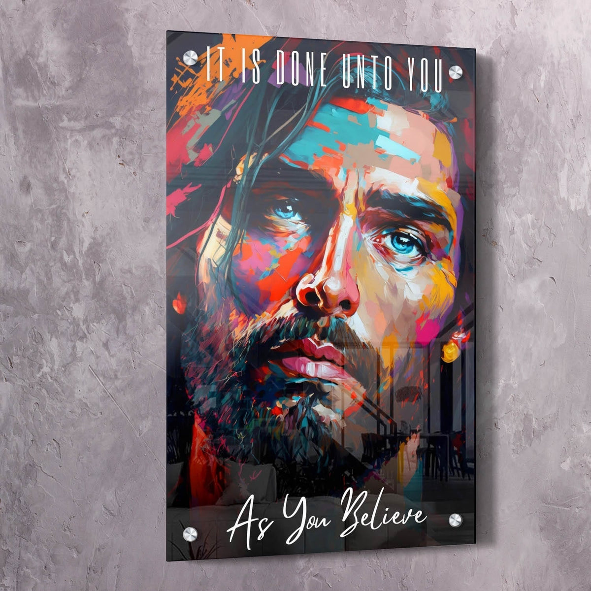 Jesus Abstract Painting - It is Done Unto You As You Believe Wall Art, alternate view by Impaktiv