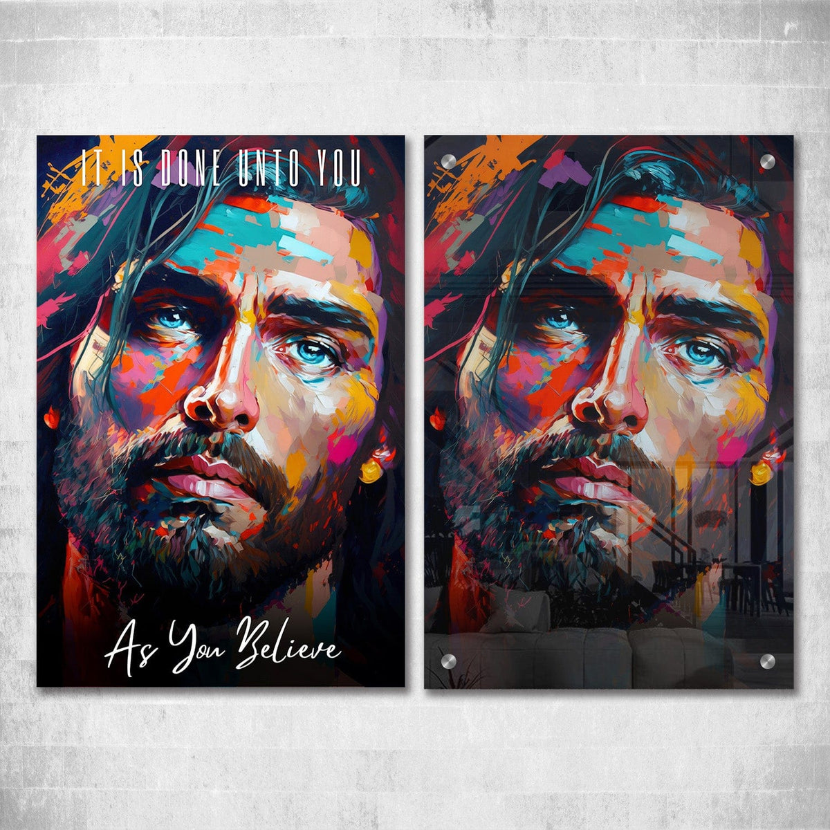 Jesus Abstract Painting - It is Done Unto You As You Believe Wall Art, Christian wall art by Impaktiv