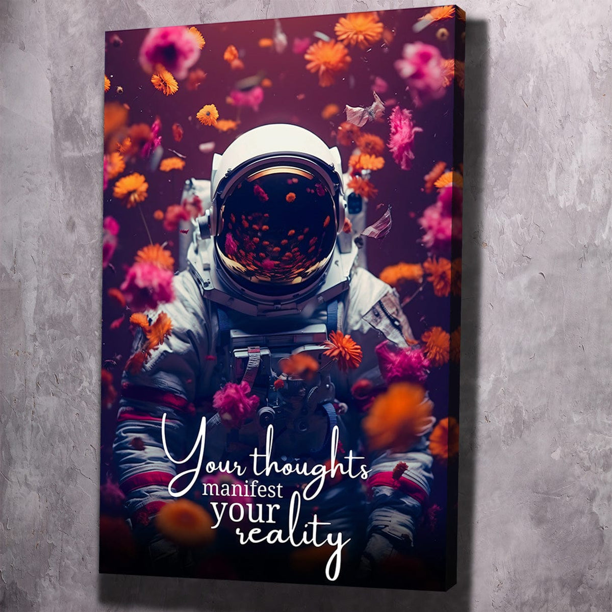 Astronaut Flowers - Your thoughts manifest your reality Wall Art, manifestation wall art by Impaktiv