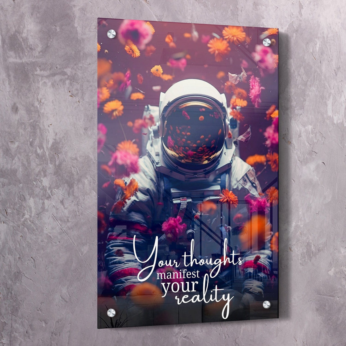 Astronaut Flowers - Your thoughts manifest your reality Wall Art, alternate view by Impaktiv