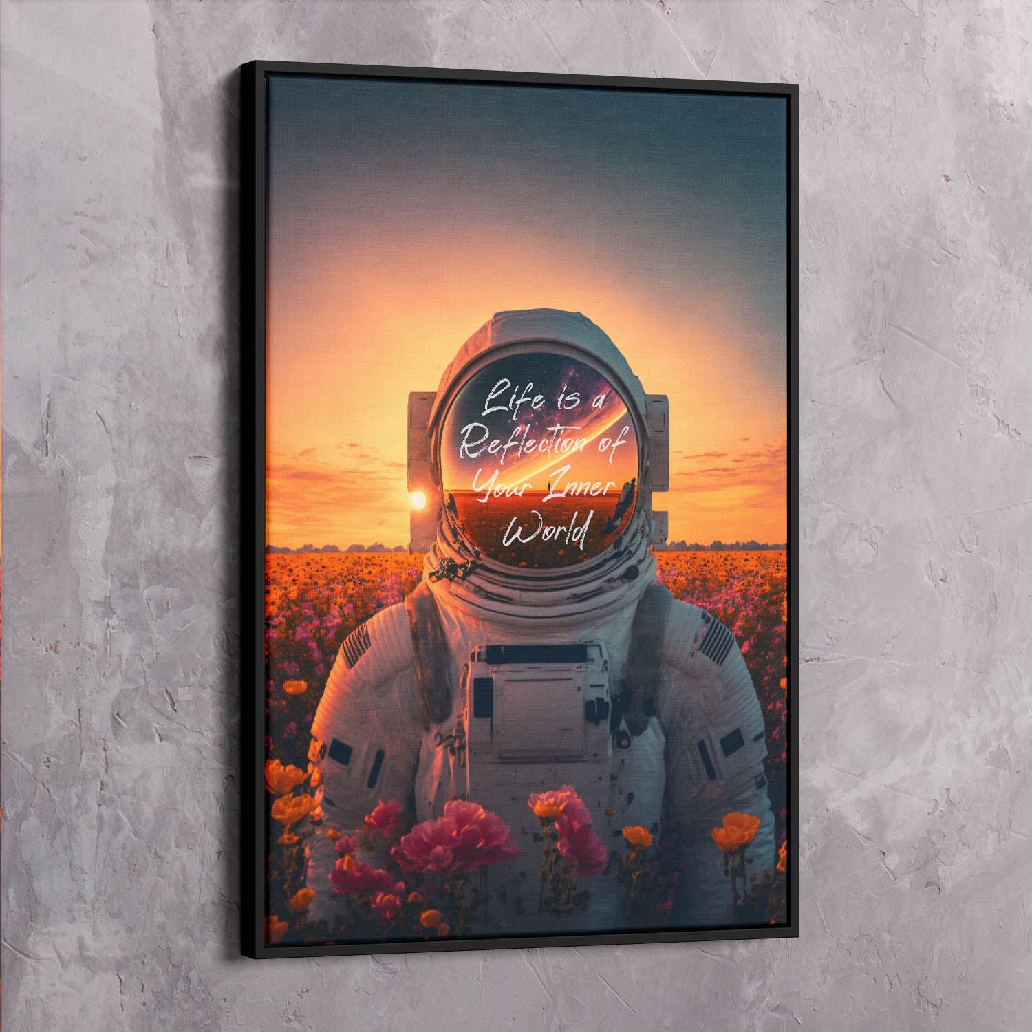 Astronaut Flowers - Life Reflects Your Inner World Quote Wall Art | Inspirational Wall Art Motivational Wall Art Quotes Office Art | Impaktiv Exclusive Canvas Art Portrait