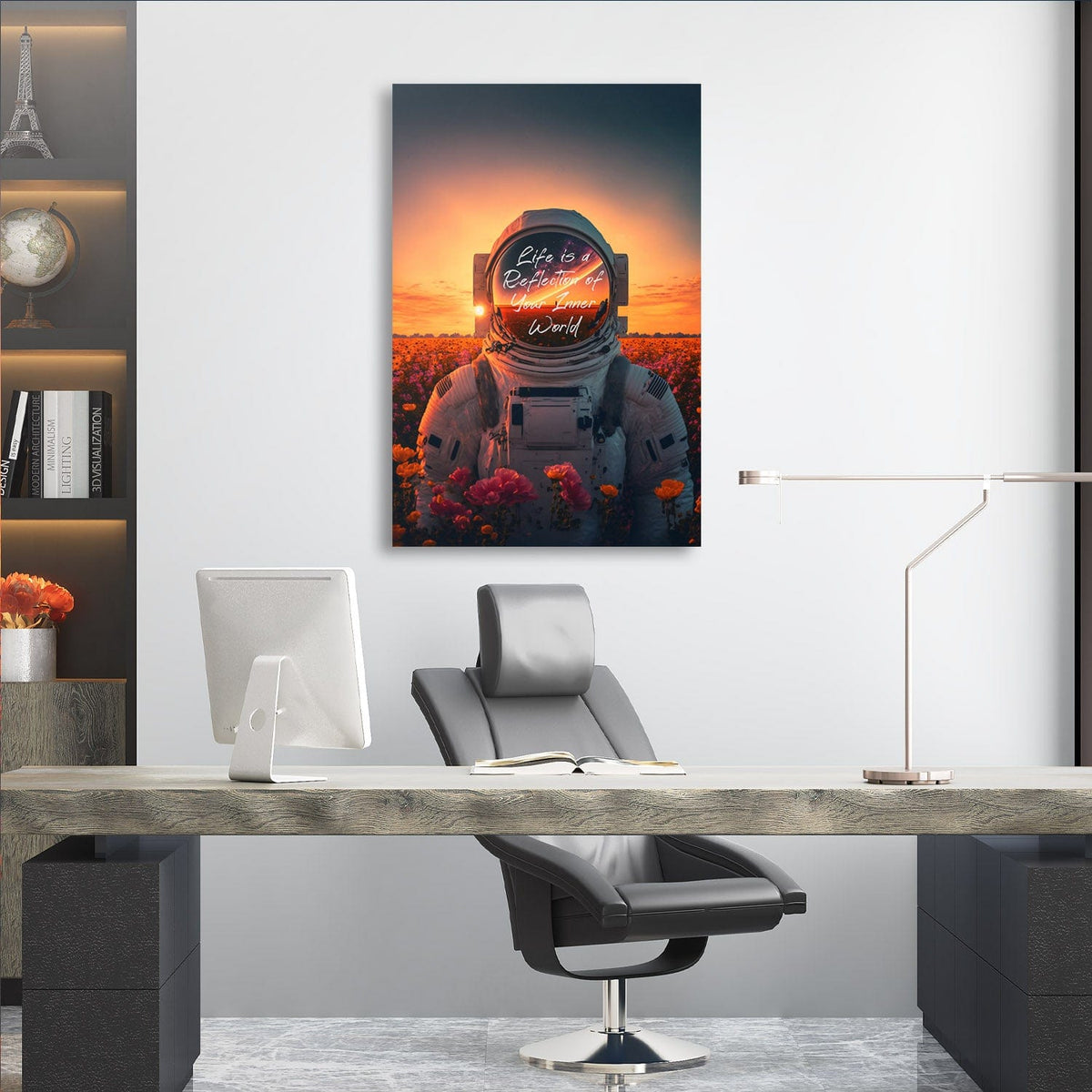 Astronaut Flowers - Life Reflects Your Inner World Wall Art, alternate view by Impaktiv