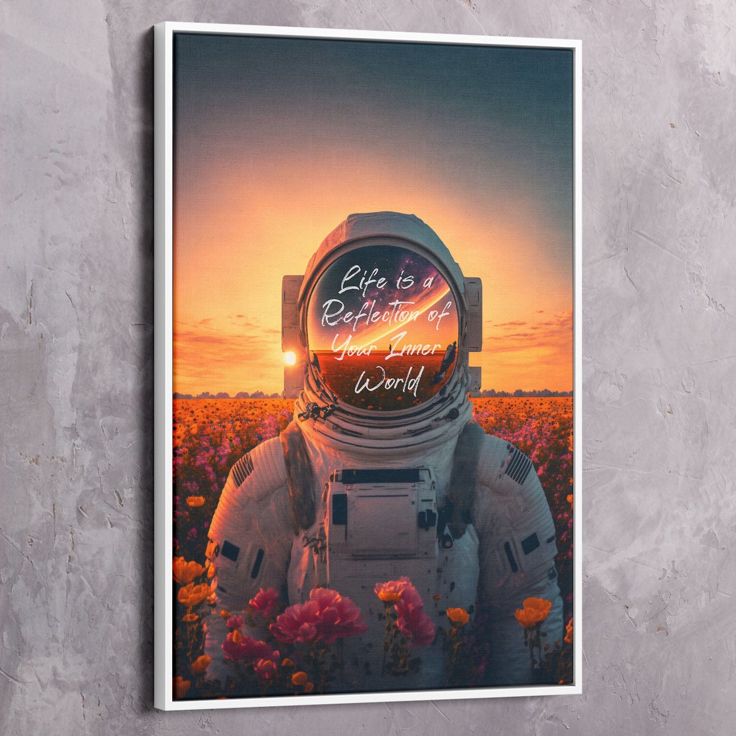 Astronaut Flowers - Life Reflects Your Inner World Quote Wall Art | Inspirational Wall Art Motivational Wall Art Quotes Office Art | Impaktiv Exclusive Canvas Art Portrait