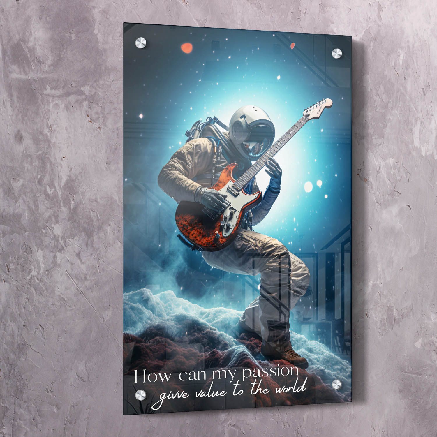 Astronaut Guitar - How Can My Passion Give Value Quote Wall Art | Inspirational Wall Art Motivational Wall Art Quotes Office Art | Impaktiv Exclusive Canvas Art Portrait
