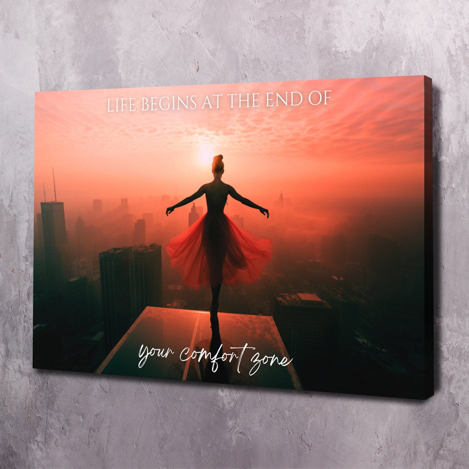 Ballet Dancer Edge - Life begins at the end of your comfort zone Wall Art | Inspirational Wall Art Motivational Wall Art Quotes Office Art | Impaktiv Exclusive Canvas Art Landscape