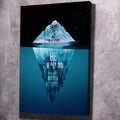 Black-framed wall art canvas with blue iceberg graphic and motivational words