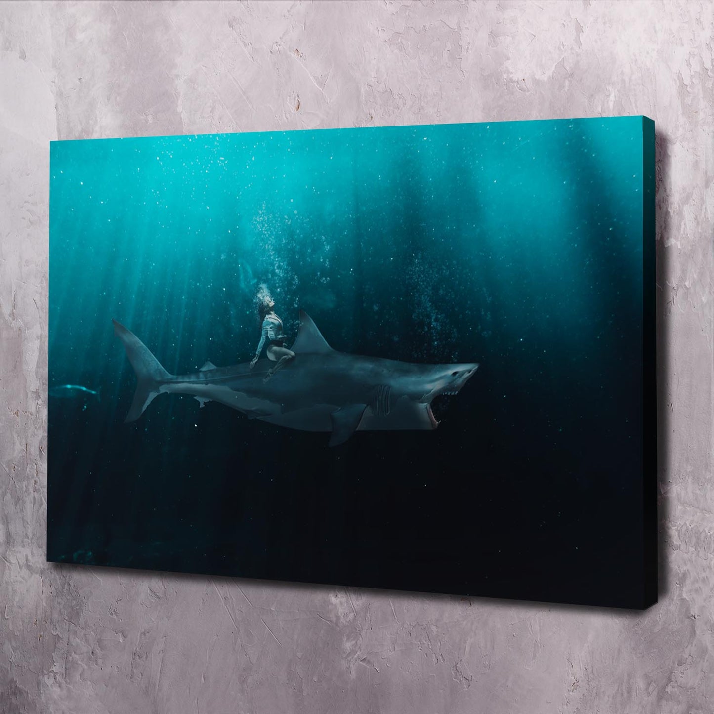 Be Fearless Shark Ride Art Wall Art | Inspirational Wall Art Motivational Wall Art Quotes Office Art | Impaktiv Exclusive Canvas Art Landscape