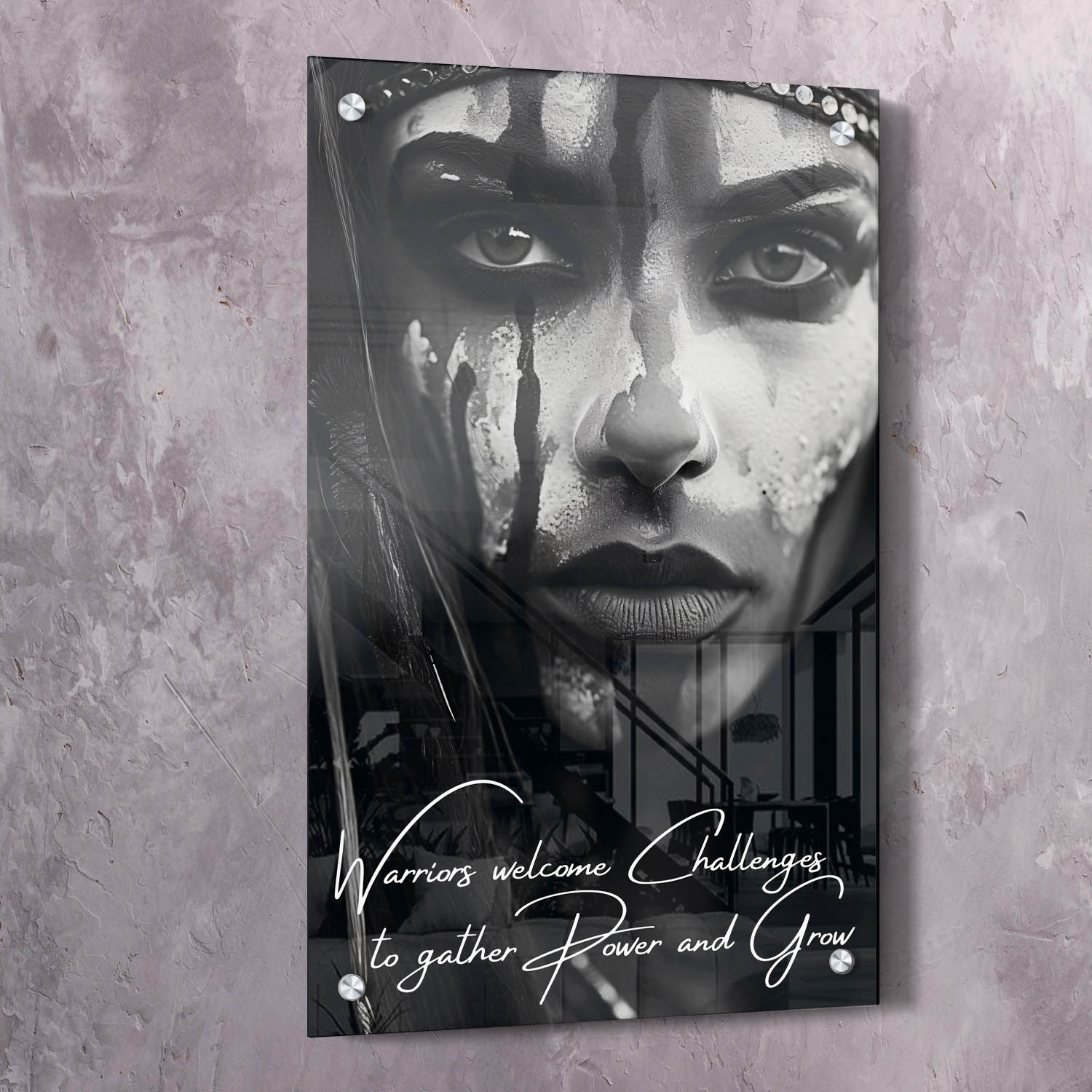 Beautiful Warrior Welcome Challenges Quote Wall Art | Inspirational Wall Art Motivational Wall Art Quotes Office Art | Impaktiv Exclusive Canvas Art Portrait
