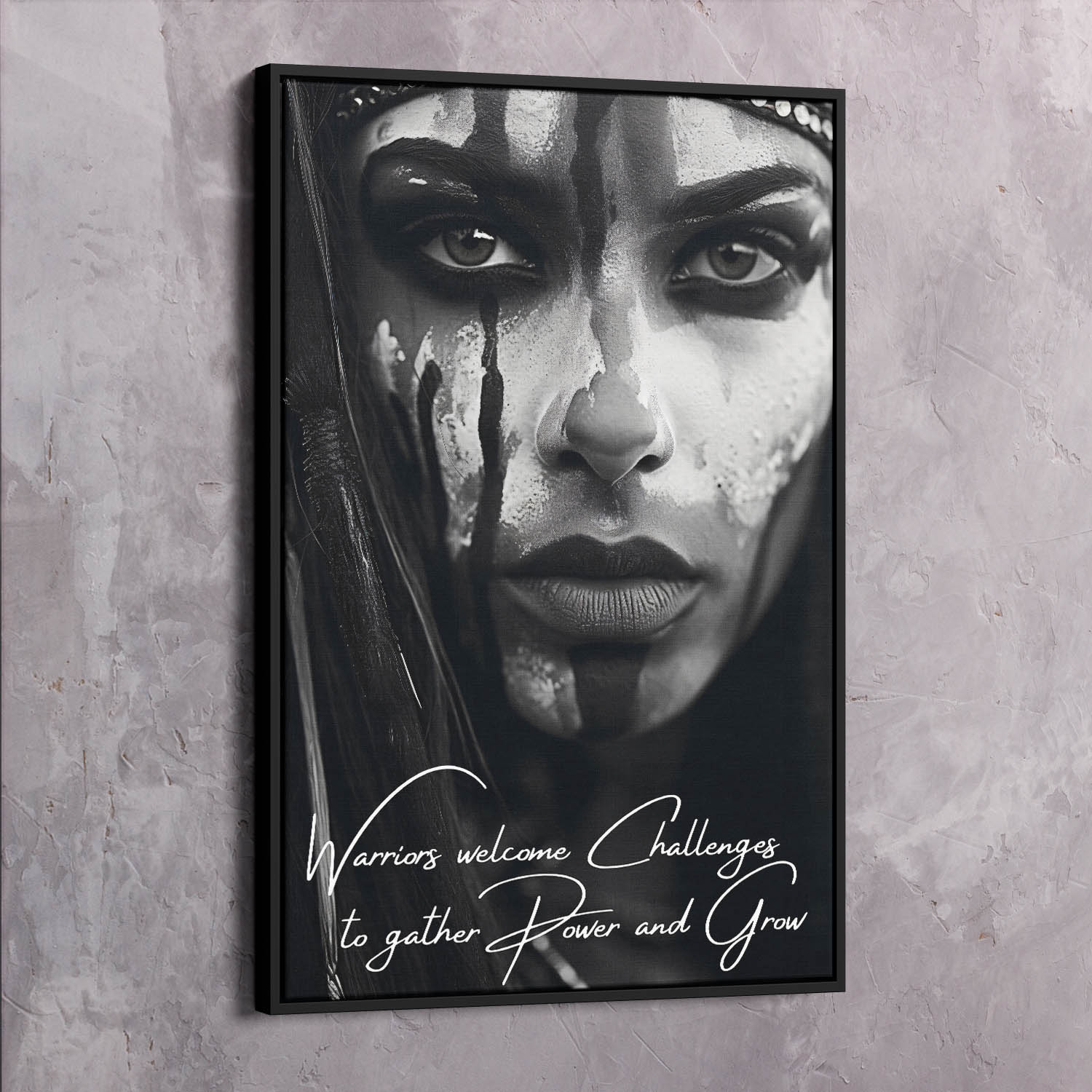 Beautiful Warrior Welcome Challenges Quote Wall Art | Inspirational Wall Art Motivational Wall Art Quotes Office Art | Impaktiv Exclusive Canvas Art Portrait