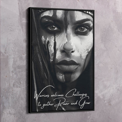 Beautiful Warrior Welcome Challenges Quote Wall Art | Inspirational Wall Art Motivational Wall Art Quotes Office Art | Impaktiv Exclusive Canvas Art Portrait