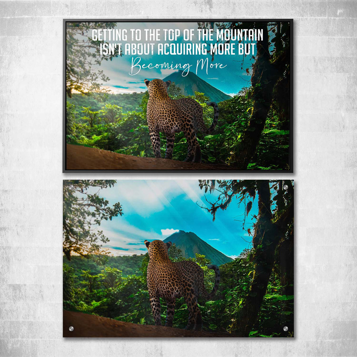 Becoming More Mountain Motivational Wall Art, inspirational quote wall art by Impaktiv