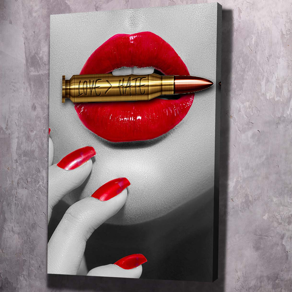 Bite the Bullet Love Over Hate Meaningful Wall Art, self belief wall art by Impaktiv