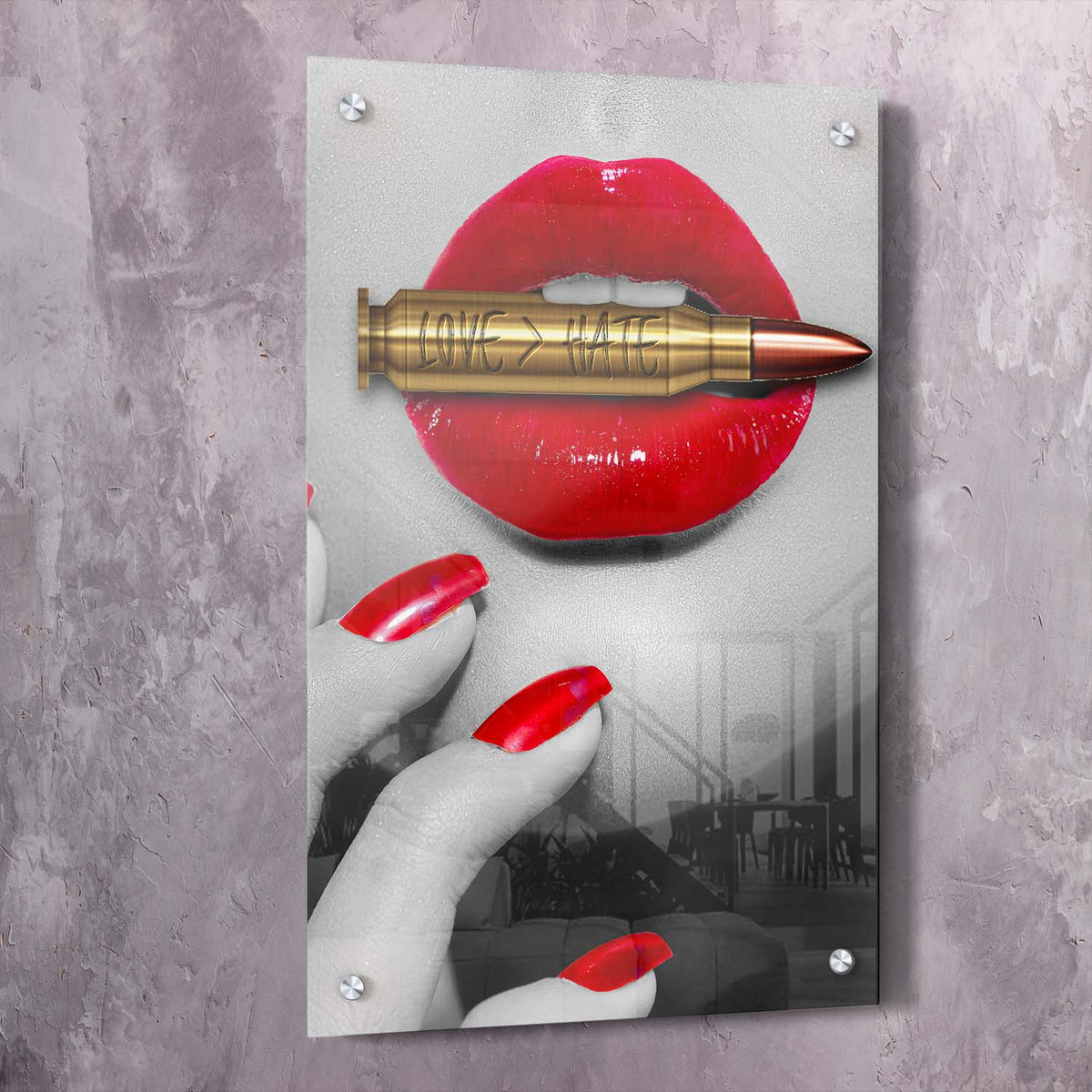 Bite the Bullet Love Over Hate Meaningful Wall Art, alternate view by Impaktiv