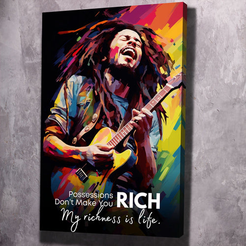 Bob Marley Painting - Possessions Don't Make You Rich Wall Art, alternate artwork view by Impaktiv