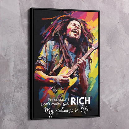 Bob Marley Painting - Possessions Don���������t Make You Rich Quote Wall Art | Inspirational Wall Art Motivational Wall Art Quotes Office Art | Impaktiv Exclusive Canvas Art Portrait