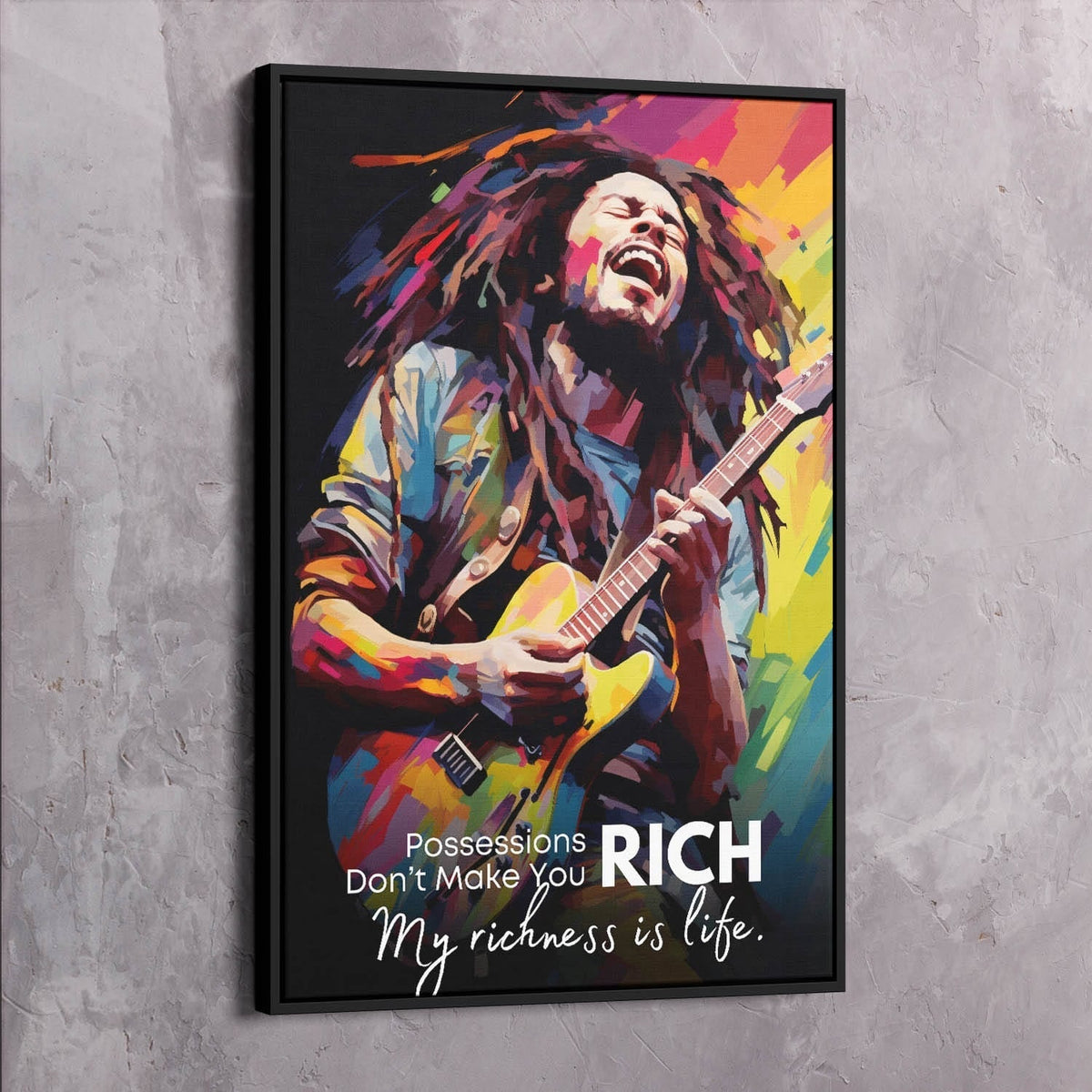 Bob Marley Painting - Possessions Don't Make You Rich Wall Art, alternate artwork view by Impaktiv