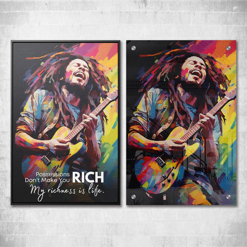 Bob Marley Painting - Possessions Don't Make You Rich Wall Art, gratitude wall art by Impaktiv