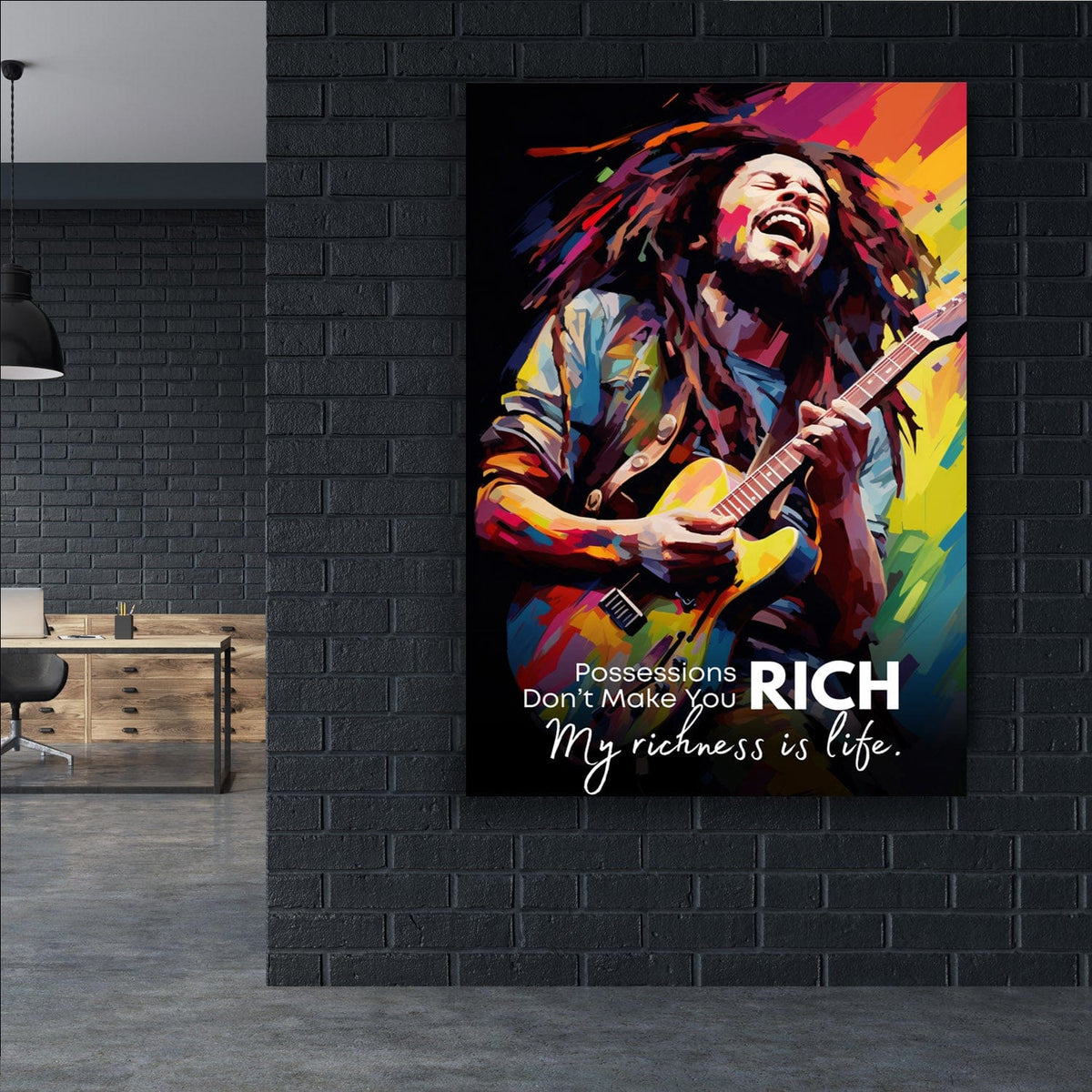 Bob Marley Painting - Possessions Don't Make You Rich Wall Art, alternate view by Impaktiv