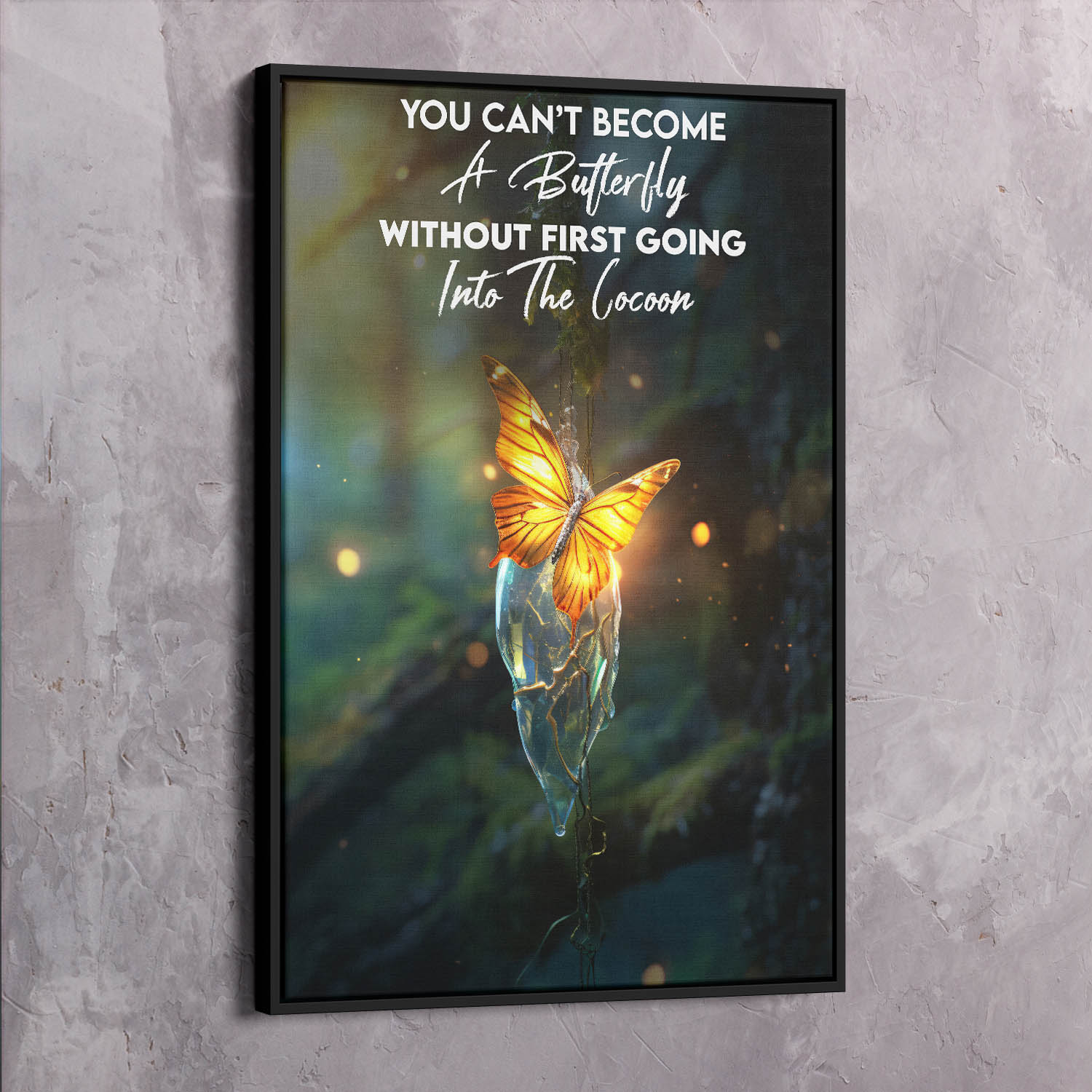 Butterfly Going Into the Cocoon Wall Art | Inspirational Wall Art Motivational Wall Art Quotes Office Art | Impaktiv Exclusive Canvas Art Portrait