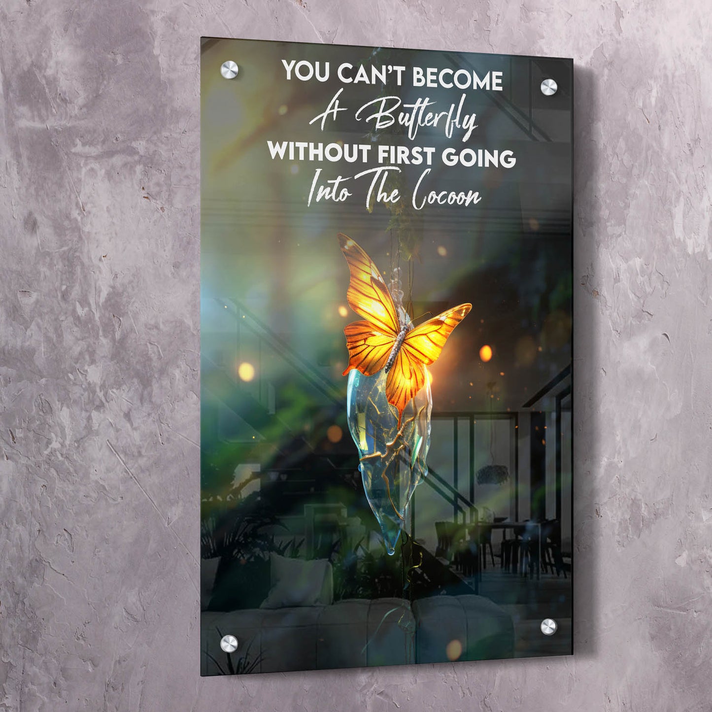 Butterfly Going Into the Cocoon Wall Art | Inspirational Wall Art Motivational Wall Art Quotes Office Art | Impaktiv Exclusive Canvas Art Portrait