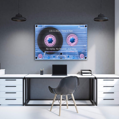 Cassette Tape Life is Short - Time is Fast Wall Art | Inspirational Wall Art Motivational Wall Art Quotes Office Art | Impaktiv Exclusive Canvas Art Landscape