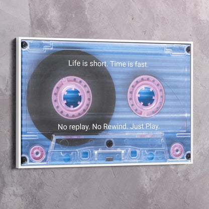 Cassette Tape Life is Short - Time is Fast Wall Art | Inspirational Wall Art Motivational Wall Art Quotes Office Art | Impaktiv Exclusive Canvas Art Landscape