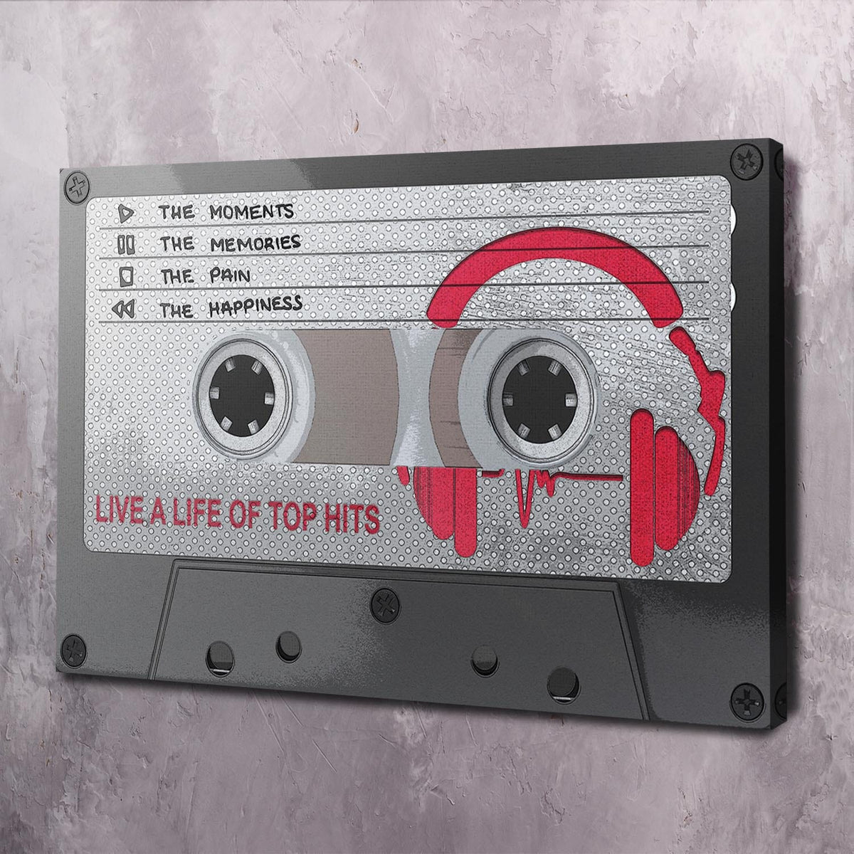 Cassette Tape Life of Top Hits Motivational Wall Art, inspirational quote wall art by Impaktiv