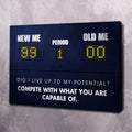 Dark blue wall art canvas with 'NEW ME', 'OLD ME', 'PERIOD' and motivational quote