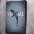Blue-gray motivational wall art with shark silhouette and the word 'CONFIDENCE'.