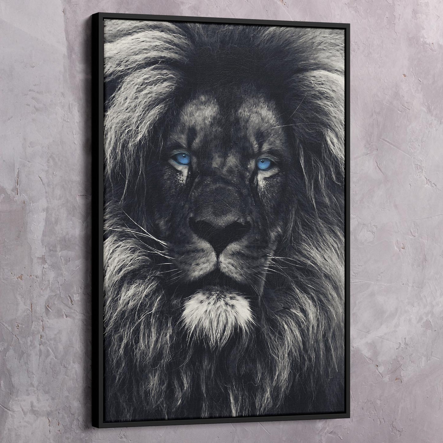 Dark Lion Blue Eyes Wall Art | Inspirational Wall Art Motivational Wall Art Quotes Office Art | Impaktiv Exclusive Canvas Art Portrait