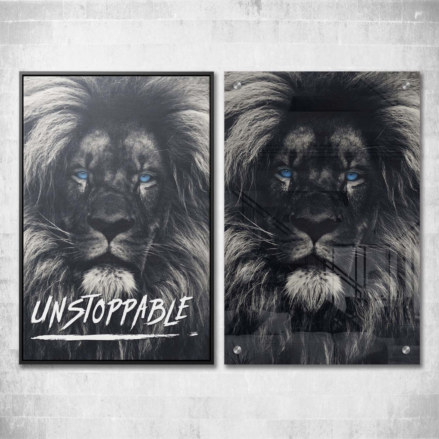 Dark Lion Blue Eyes Wall Art | Inspirational Wall Art Motivational Wall Art Quotes Office Art | Impaktiv Exclusive Canvas Art Portrait