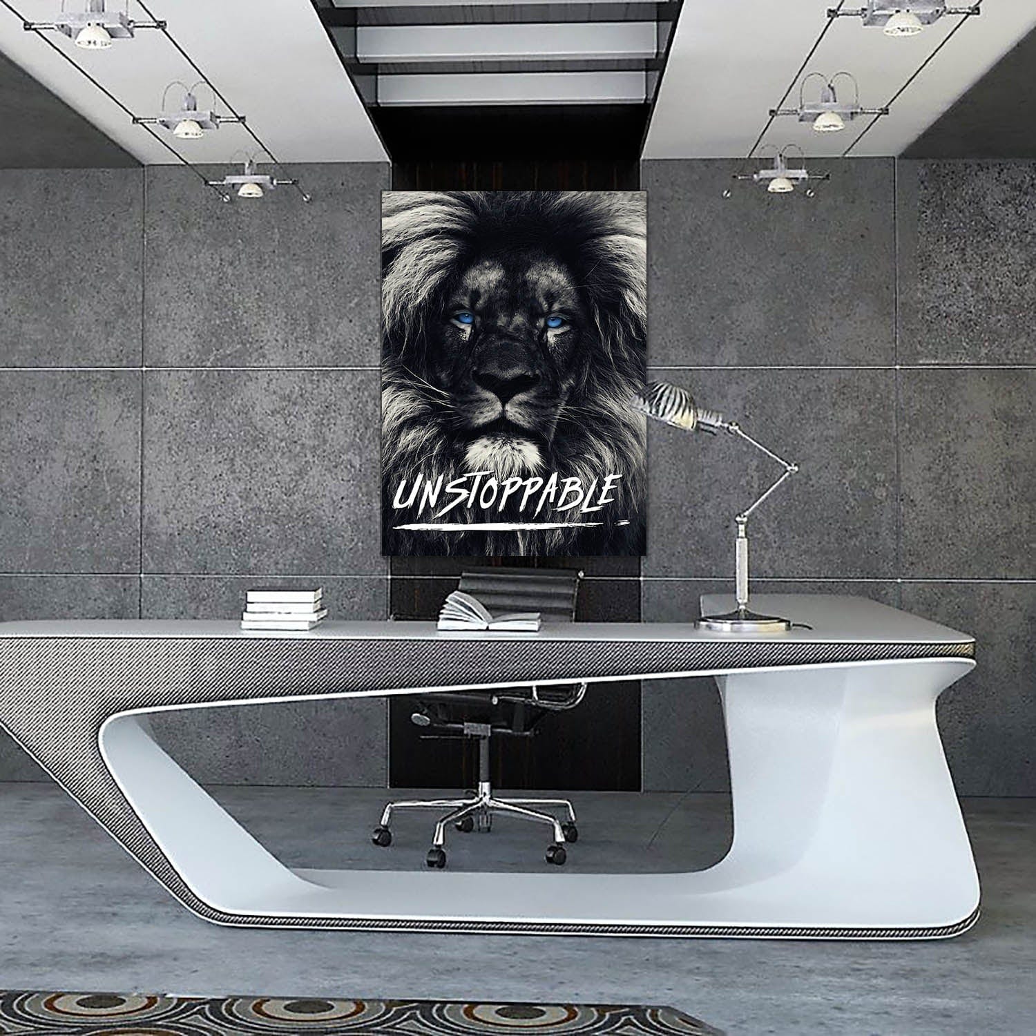 Dark Lion Blue Eyes Wall Art | Inspirational Wall Art Motivational Wall Art Quotes Office Art | Impaktiv Exclusive Canvas Art Portrait