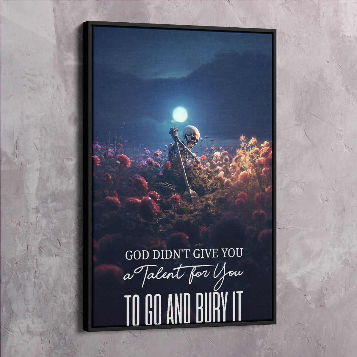 Skeleton & Flowers - Don't Bury Your Talent Wall Art, alternate artwork view by Impaktiv