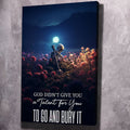 Portrait wall art canvas: skeleton among flowers with text 'GOD DIDN'T GIVE YOU'