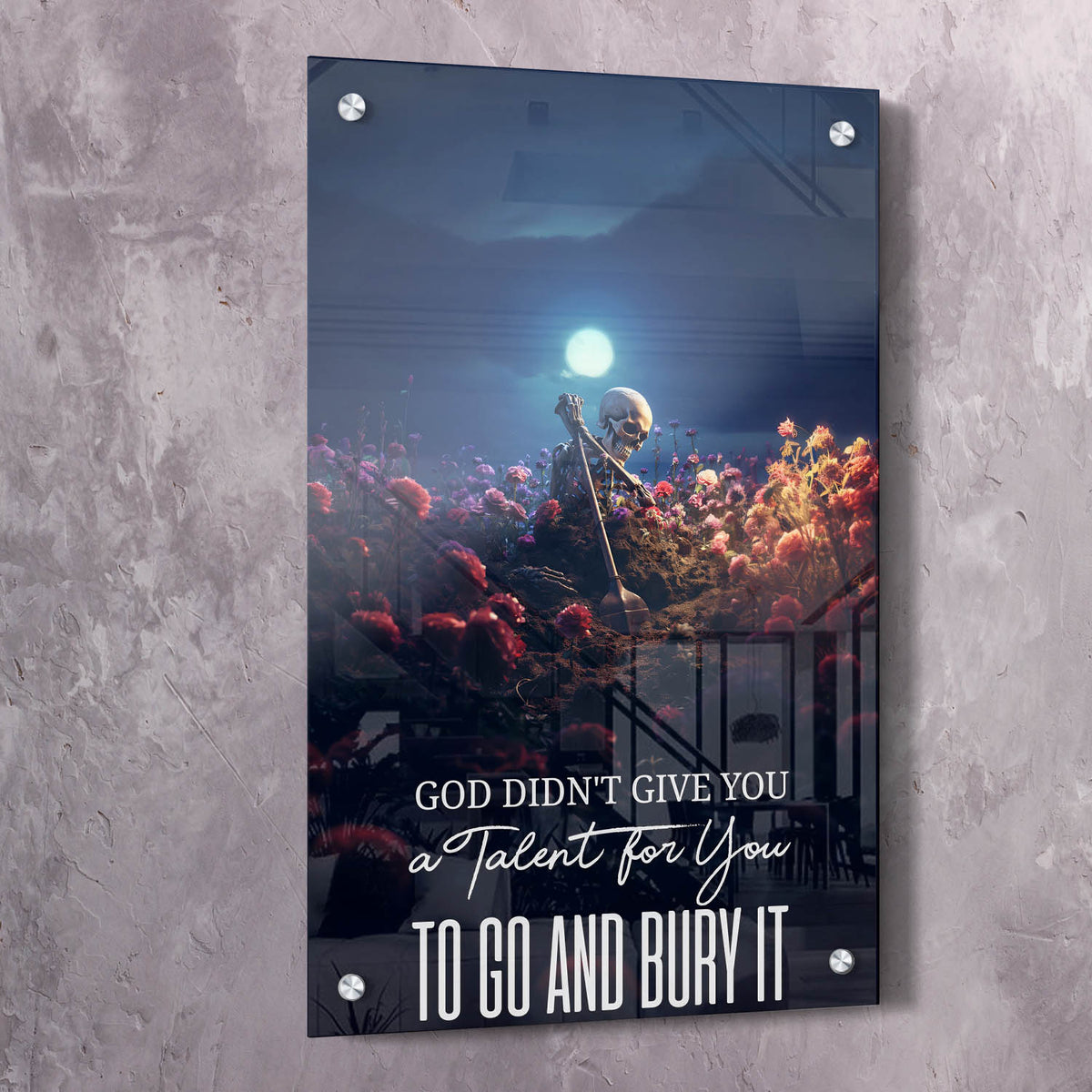 Skeleton & Flowers - Don't Bury Your Talent Wall Art, alternate artwork view by Impaktiv